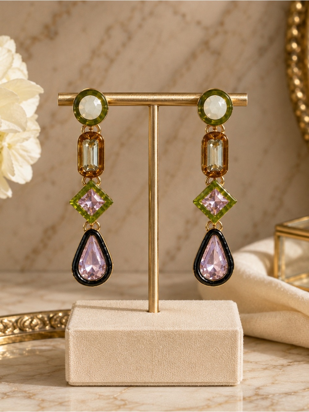 BaubleBar Multicolor Crystal Statement Drop Earrings Art Deco multicolor - Picture 2 of 7